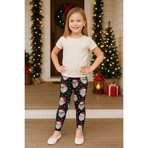 Girls Christmas Santa Leggings L 11–13 Black Holiday Stretch Pants Festive Fun